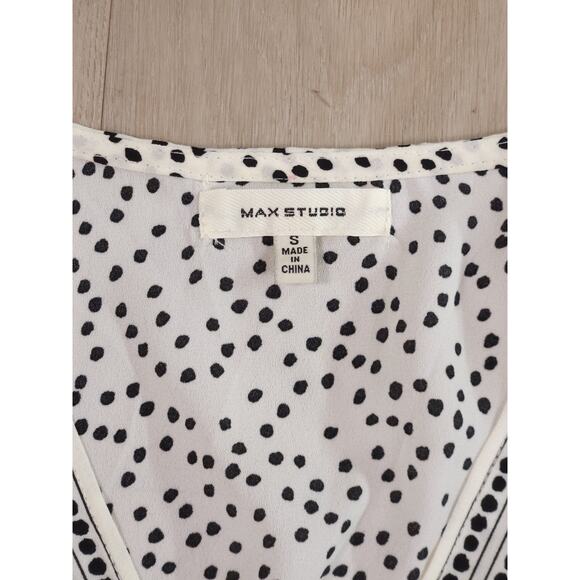 Max Studio Polka Dot Peplum Blouse Women’s S – Tie Waist, Balloon Sleeves - Picture 2 of 12